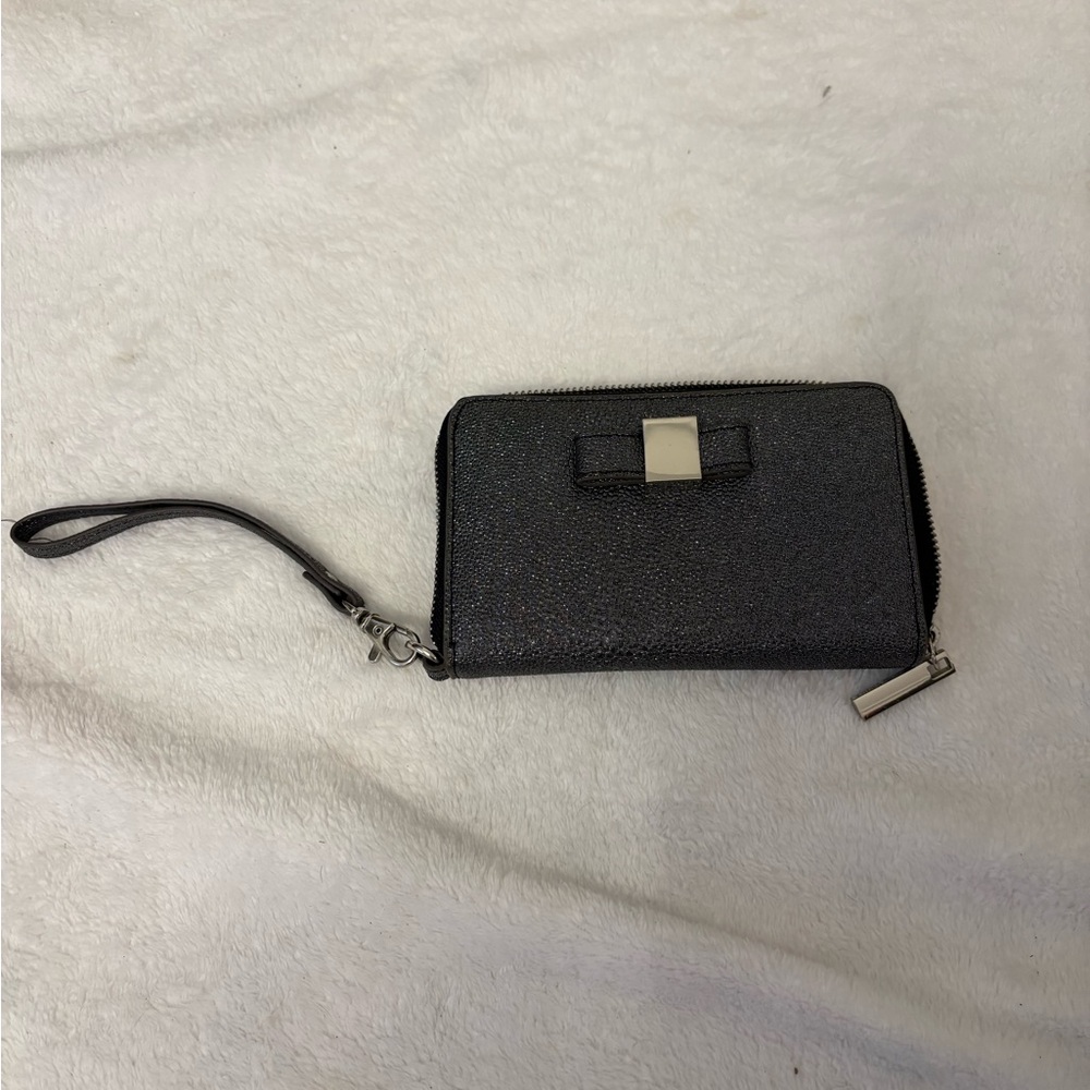 Sparkle grey Black Wristlet Wallet with Bow Accent